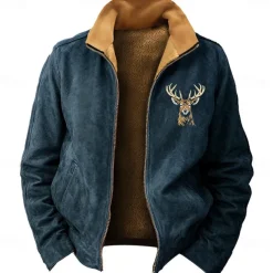 New Year Christmas Men's Deer Sweatshirts Sweatshirt Zip Sweatshirt Long Sleeve Sweatshirt Stand Collar Vacation Sports Daily 3D Printing Christmas Party New Year Zipper Winter Spring & Fall