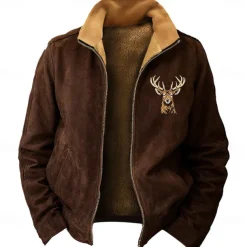 New Year Christmas Men's Deer Sweatshirts Sweatshirt Zip Sweatshirt Long Sleeve Sweatshirt Stand Collar Vacation Sports Daily 3D Printing Christmas Party New Year Zipper Winter Spring & Fall