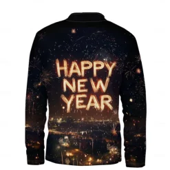 New Year Men's Graphic Happy New Year Hoodies Daily Casual Long Sleeve Stand Collar Vacation New Year Going out Black Print Winter Spring & Fall Designer