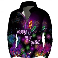 New Year Men's Graphic Happy New Year Hoodies Daily Casual Long Sleeve Stand Collar Vacation Going out Streetwear Black Print Spring & Fall Designer