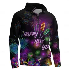 New Year Men's Graphic Happy New Year Hoodies Daily Casual Long Sleeve Stand Collar Vacation Going out Streetwear Black Print Spring & Fall Designer