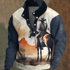 New Year Men's Ombre Sweatshirts Sweatshirt Long Sleeve Sweatshirt Collar Stand Collar Fashion Cool Daily 3D Printing Party New Year Sports Outdoor 3D Print Medieval Knight Twist Fall Winter Spring