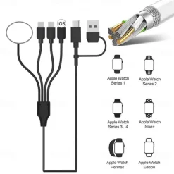 Newest 1.2m New Arrival 3 In 1 Mobile Phone Fast Charge Cable Customized Different Colors 4 in 1 watch & phone charger cable
