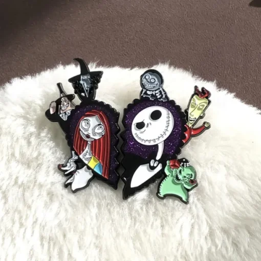 Night Before Christmas Enamel Pin - Creative Cute Jack Sally Gifts for Fans Cartoon Pin for Clothes Backpack Bag Hat Collection