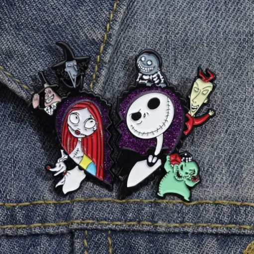 Night Before Christmas Enamel Pin - Creative Cute Jack Sally Gifts for Fans Cartoon Pin for Clothes Backpack Bag Hat Collection