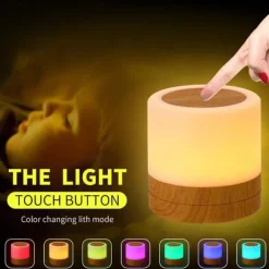 Night Light Touch Sensor Lamp Bedside Table Lamp for Kids Bedroom Rechargeable Dimmable Warm White Light + RGB Color Changing