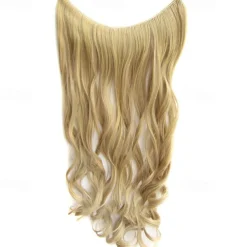 No Clip No Glue Invisible Halo Hair Extension 24inch Long Wavy Hair Synthetic Heat Resistant String Hairpiece