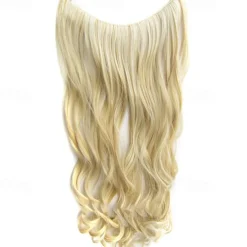 No Clip No Glue Invisible Halo Hair Extension 24inch Long Wavy Hair Synthetic Heat Resistant String Hairpiece