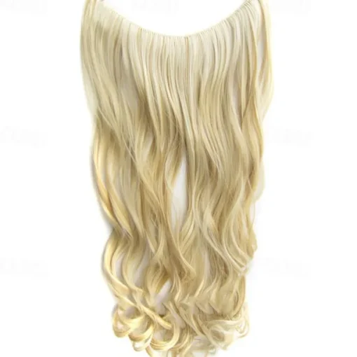 No Clip No Glue Invisible Halo Hair Extension 24inch Long Wavy Hair Synthetic Heat Resistant String Hairpiece