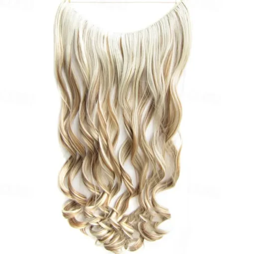 No Clip No Glue Invisible Halo Hair Extension 24inch Long Wavy Hair Synthetic Heat Resistant String Hairpiece