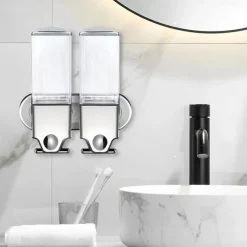 No-Drill Wall Mounted soap Dispenser for Bathroom and Kitchen, Shampoo and Conditioner Dispenser Drill Free with Adhesive