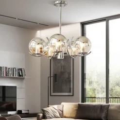 Nordic Creative Chrome Ceiling Chandelier Modern Chrome LED Ceiling Chandelier Art Exhibition Pendant Lights Electroplated Body LED Lighting 3/4/5 Light Head 110-240V