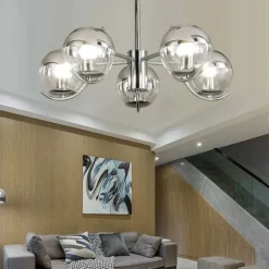 Nordic Creative Chrome Ceiling Chandelier Modern Chrome LED Ceiling Chandelier Art Exhibition Pendant Lights Electroplated Body LED Lighting 3/4/5 Light Head 110-240V