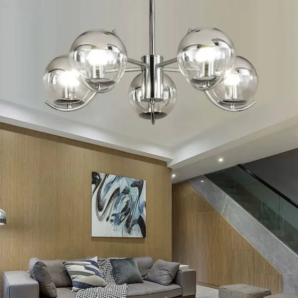 Nordic Creative Chrome Ceiling Chandelier Modern Chrome LED Ceiling Chandelier Art Exhibition Pendant Lights Electroplated Body LED Lighting 3/4/5 Light Head 110-240V