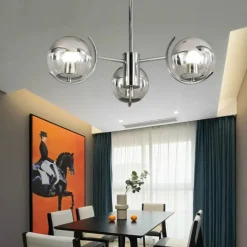 Nordic Creative Chrome Ceiling Chandelier Modern Chrome LED Ceiling Chandelier Art Exhibition Pendant Lights Electroplated Body LED Lighting 3/4/5 Light Head 110-240V