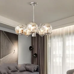 Nordic Creative Chrome Ceiling Chandelier Modern Chrome LED Ceiling Chandelier Art Exhibition Pendant Lights Electroplated Body LED Lighting 3/4/5 Light Head 110-240V