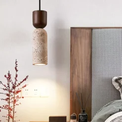 Nordic Modern Natural Stone Pendant Lamp E27 Light Source Single Head Ceiling Lamp Wooden Bedroom Bedside Hanging Line Lamp 24cm 85-265V
