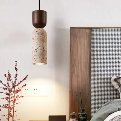 Nordic Modern Natural Stone Pendant Lamp E27 Light Source Single Head Ceiling Lamp Wooden Bedroom Bedside Hanging Line Lamp 24cm 85-265V