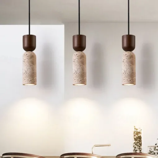 Nordic Modern Natural Stone Pendant Lamp E27 Light Source Single Head Ceiling Lamp Wooden Bedroom Bedside Hanging Line Lamp 24cm 85-265V