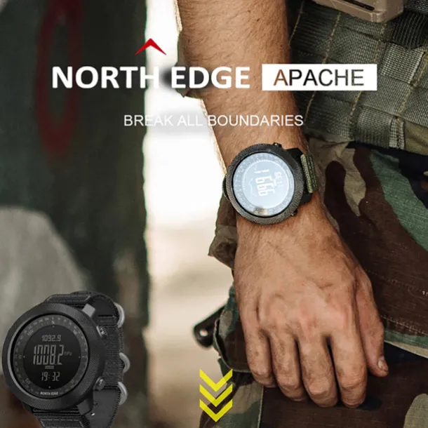 NORTH EDGE Apache Men Digital Watches Waterproof 50M Running Swimming Men Tactical Sport Watch Outdoor Sports Survival Military Watches for Men, Compass, Pedometer Calories