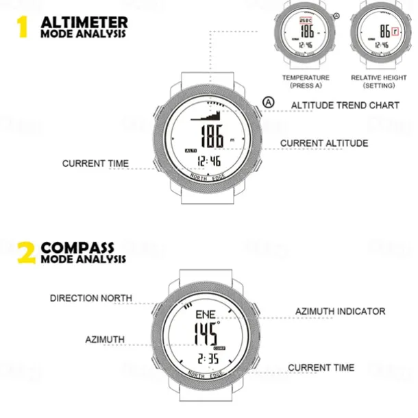 NORTH EDGE Apache Men Digital Watches Waterproof 50M Running Swimming Men Tactical Sport Watch Outdoor Sports Survival Military Watches for Men, Compass, Pedometer Calories