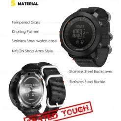 NORTH EDGE Apache Men Digital Watches Waterproof 50M Running Swimming Men Tactical Sport Watch Outdoor Sports Survival Military Watches for Men, Compass, Pedometer Calories