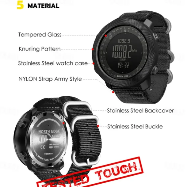 NORTH EDGE Apache Men Digital Watches Waterproof 50M Running Swimming Men Tactical Sport Watch Outdoor Sports Survival Military Watches for Men, Compass, Pedometer Calories