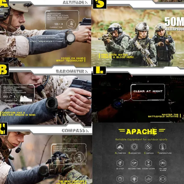 NORTH EDGE Apache Men Digital Watches Waterproof 50M Running Swimming Men Tactical Sport Watch Outdoor Sports Survival Military Watches for Men, Compass, Pedometer Calories
