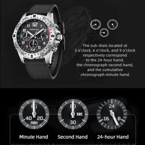 NORTH EDGE Men Quartz Watch Business Digital dial Luminous Waterproof Nylon Strap Watch