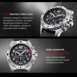 NORTH EDGE Men Quartz Watch Business Digital dial Luminous Waterproof Nylon Strap Watch