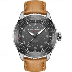 NORTH EDGE Men Quartz Watch Sports Wristwatch Waterproof Leather Watch