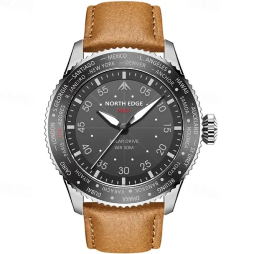 NORTH EDGE Men Quartz Watch Sports Wristwatch Waterproof Leather Watch
