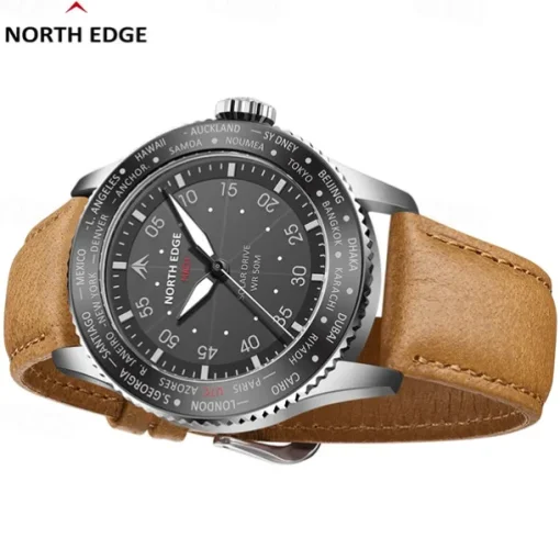 NORTH EDGE Men Quartz Watch Sports Wristwatch Waterproof Leather Watch