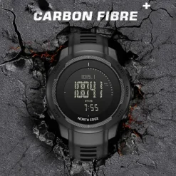 NORTH EDGE Men's Digital Watch Carbon Fiber Case For Man Sports Running Swimming WR50M Watch Altimeter Barometer Compass Thermometer Stopwatch Countdown Timer Pedometer Metronome