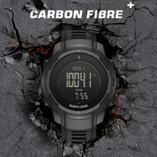 NORTH EDGE Men's Digital Watch Carbon Fiber Case For Man Sports Running Swimming WR50M Watch Altimeter Barometer Compass Thermometer Stopwatch Countdown Timer Pedometer Metronome