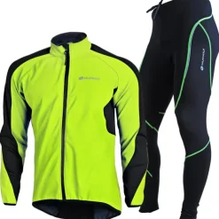 Nuckily Men's Cycling Jacket with Pants Fleece Jacket Winter Thermal Warm Windproof 3D Pad Breathable Bike Windbreaker Clothing Suit Mountain Bike MTB Road Bike Cycling Green Red Blue Bike Wear