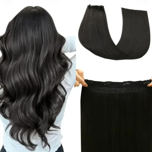Nvisible Wire Hair Extensions Real Human Hair 20 Inch-50G 22Inch-80G 1B# Black Transparent Fish Line Clip-Ins Hair Piece Human Hair Extensions For Women