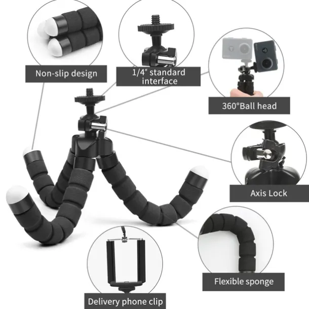 Octopus Leg Style Tripod Flexible Portable Adjustable Slip Resistant Phone Holder Mini Support with Clip for Desk Selfies Vlogging Live Streaming Compatible with Cellphone Smartphone Accessory