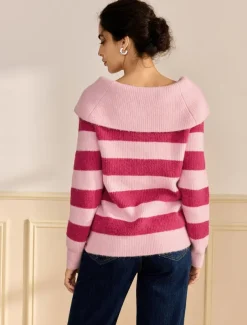 Off Shoulder Ribbed Knit Wool Blend Fall / Winter Causal Rose Red Sweater
