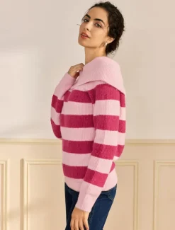 Off Shoulder Ribbed Knit Wool Blend Fall / Winter Causal Rose Red Sweater