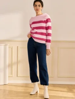 Off Shoulder Ribbed Knit Wool Blend Fall / Winter Causal Rose Red Sweater