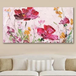 Oil Painting Handmade Hand Painted Wall Art Abstract Red Flowers Canvas Painting Home Decoration Decor Stretched Frame Ready to Hang