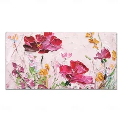 Oil Painting Handmade Hand Painted Wall Art Abstract Red Flowers Canvas Painting Home Decoration Decor Stretched Frame Ready to Hang