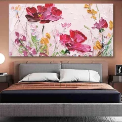 Oil Painting Handmade Hand Painted Wall Art Abstract Red Flowers Canvas Painting Home Decoration Decor Stretched Frame Ready to Hang