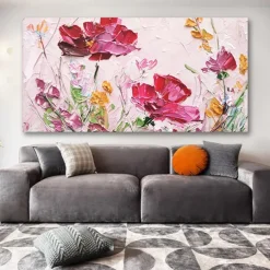 Oil Painting Handmade Hand Painted Wall Art Abstract Red Flowers Canvas Painting Home Decoration Decor Stretched Frame Ready to Hang