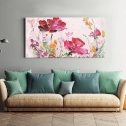 Oil Painting Handmade Hand Painted Wall Art Abstract Red Flowers Canvas Painting Home Decoration Decor Stretched Frame Ready to Hang