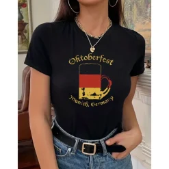 Oktoberfest Bavarian Beer T-shirt Print Street Style T-shirt For Men's Women's Unisex Adults' Hot Stamping 100% Cotton Casual Daily