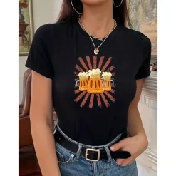 Oktoberfest Bavarian Beer T-shirt Print Street Style T-shirt For Men's Women's Unisex Adults' Hot Stamping 100% Cotton Casual Daily