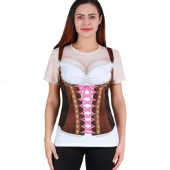 Oktoberfest Beer Bavarian T-shirt Anime 3D Graphic For Women's Adults' Carnival Oktoberfest Beer Masquerade 3D Print Casual Daily Festival