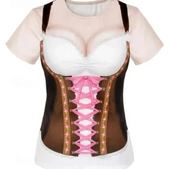 Oktoberfest Beer Bavarian T-shirt Anime 3D Graphic For Women's Adults' Carnival Oktoberfest Beer Masquerade 3D Print Casual Daily Festival